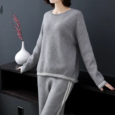 Women sweater suit and sets Casual Knitted Sweaters Pants 2PCS Winter ...