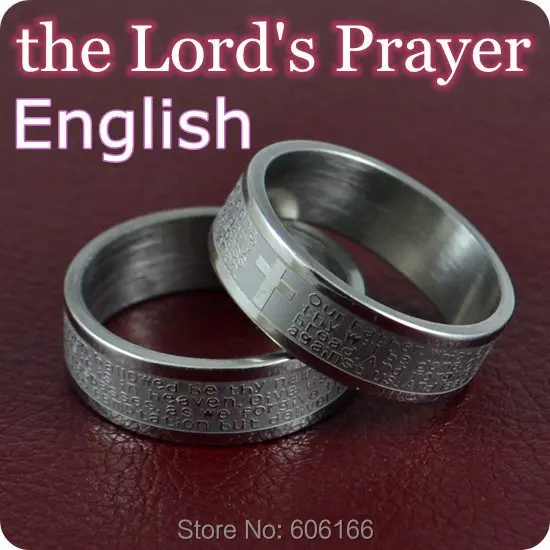 24x English Bible Lord's Prayer Cross Ring Etched Carving Engraved
