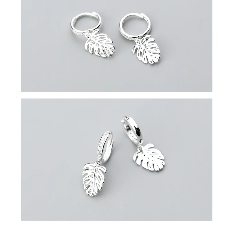 925 Sterling Silver Bohemia Monstera Leaf Hoop Earrings For Women Girls 2018 Fashion Piercing Huggie Earrings zilveren oorbellen (5)