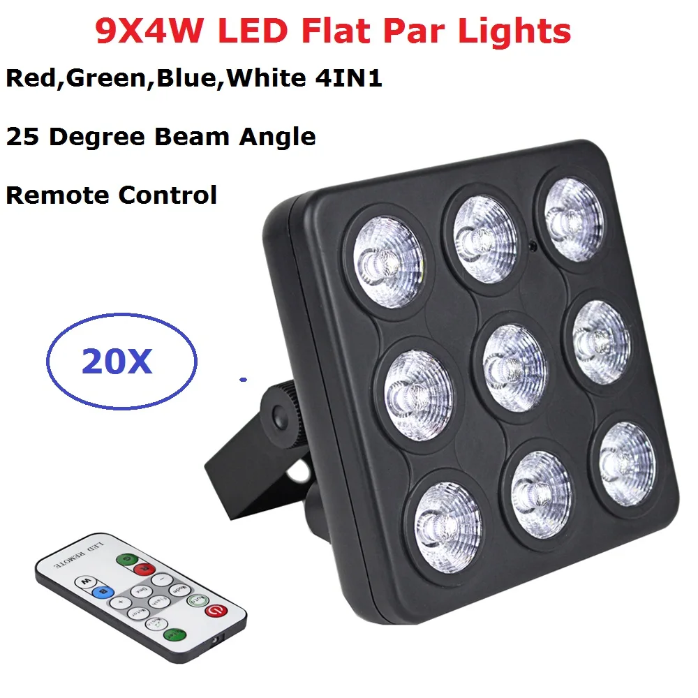 US $520.00 20Pcs LED Flat Par Lights 9X4W RGBW 4IN1 DMX Stage Par Cans IP 20 Remote Control For Disco Party Decorations LED Dj Effect Light