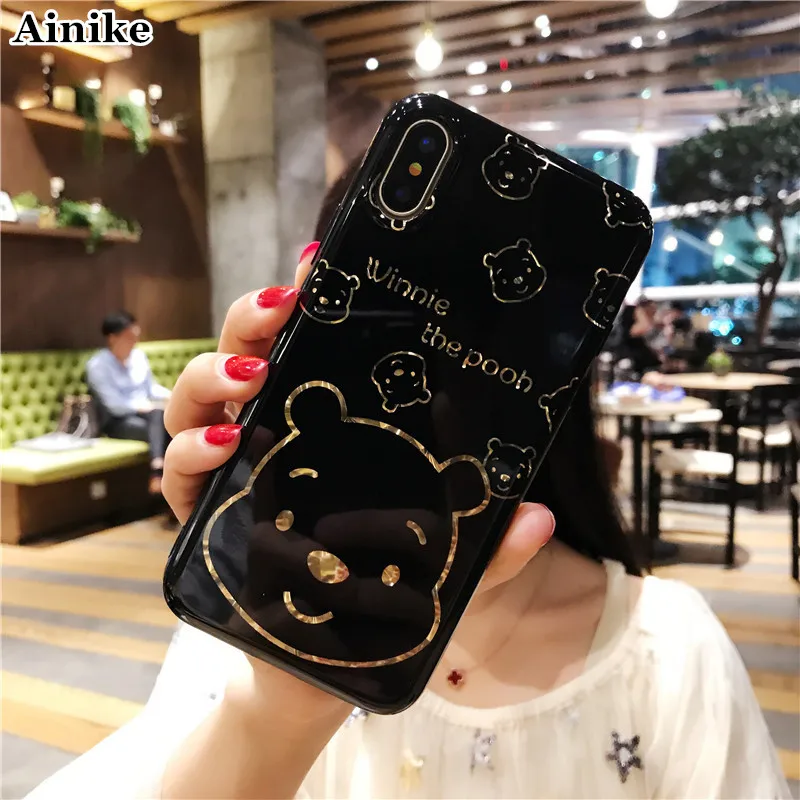 

Ainike Black Soft TPU Cartoon Rabbit Bear Phone Back Case For Huawei P9lite P10Plus Nova Mate8 Honor V9 7X V10
