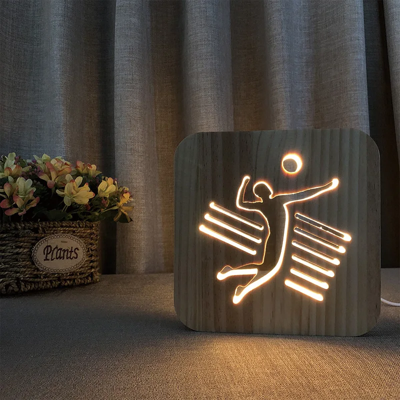 volleyball 3D Night Light Animal Nightlight USB Wooden Desk Lamp Customized Gift