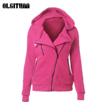 

OLGIUM Warm Women Long Sleeve Hoodies Sweatshirts Autumn Winter Zipper Hooded Jacket Outerwear Coats Solid color SS012