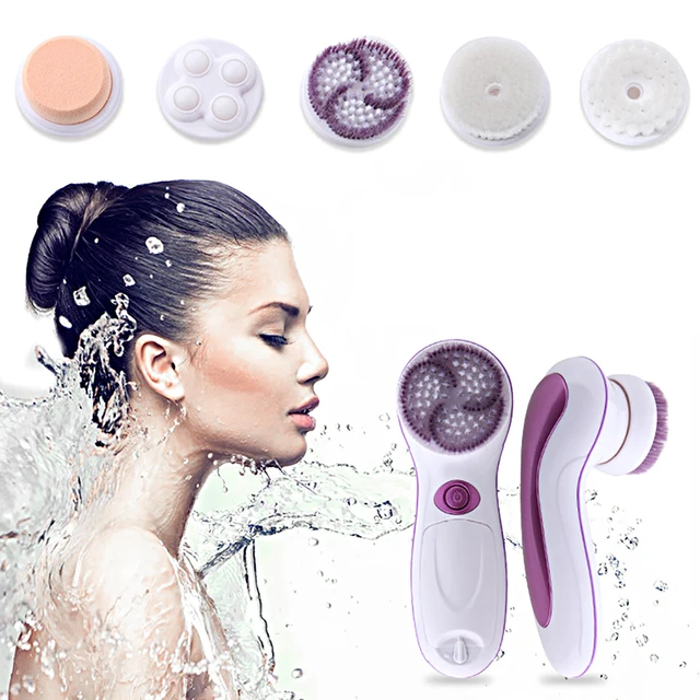 New 5 in 1 Multi function Electric Rotary Facial Cleansing Brush Ultrasonic Exfoliating Brush