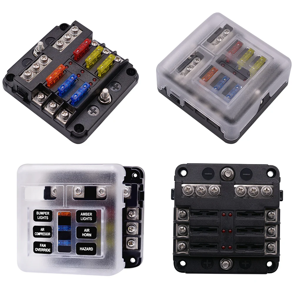 Caixa de Fusível Prisioneiro com Luz Lâmina para Trik Wupp Plástico Capa Titular m5 Parafuso Indicadora Led 6 Maneiras Marinho Barco Carro Automático 12 v 32 8 caixa de fusível titular m5 parafuso prisioneiro