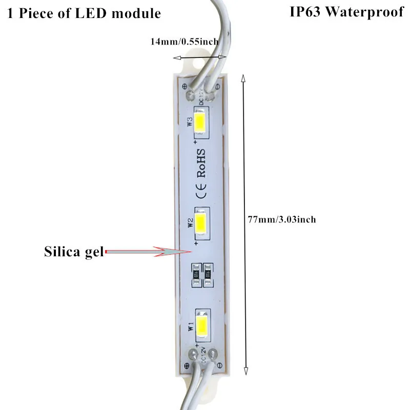 100 шт. SMD 5630 5730 3 светодиодный DC12V модуль IP63 IP65 Водонепроницаемый светильник для