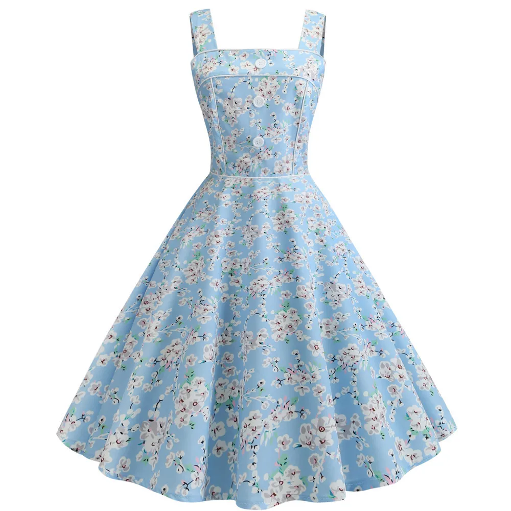 

Floral Vintage Dress Summer 2019 Casual Women Robe 50S 60S Rockabilly Swing Pinup Vestido Patchwork Elegant Party Dresses