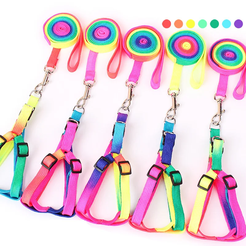 classic rainbow colored dog leashes Collar Adjustable Bust rope chain