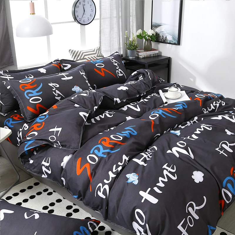 

3/4pcs Quality English Letter Printing Textile Bedding Set Include Duvet Cover&Sheets&Pillowcases Comfortable Home Bed Set