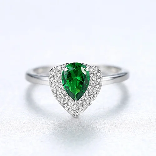 CZCITY изысканные 925 пробы серебряные кольца для женщин для Свадьбы Роскошные каплевидные CZ три цвета Anillo Mujer Рождественский подарок - Цвет камня: Green