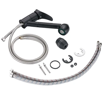 

Wf-7005 Kitchen Faucet 360 Degree Rotation Pull Out Kitchen Sink Faucet Water Saving Polished Black Basin Faucet