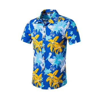 

2020 Men's New Shirt Casual Loose Cotton Coconut Shirt Fashion Print Beach Shirt