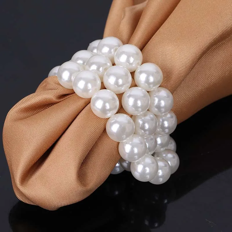

2016New 60Pcs 3Row 8mm Pearl Napkin Ring for Weddings shiny or and Hotel table decoration EG12