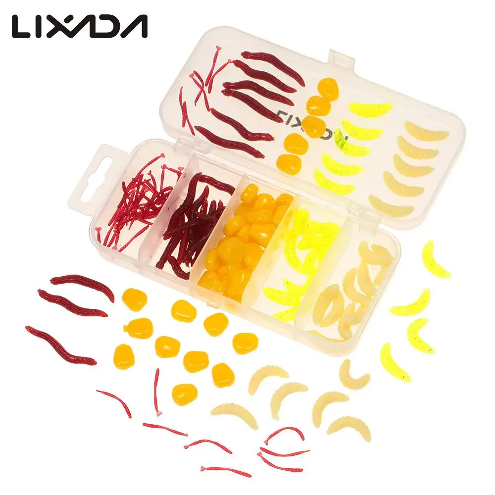 

Lixada 160pcs/lot Fishing Lures Set Kit Earthworm Corn Maggot Grub Worms Soft Bait Fishing Lures with Tackle Box