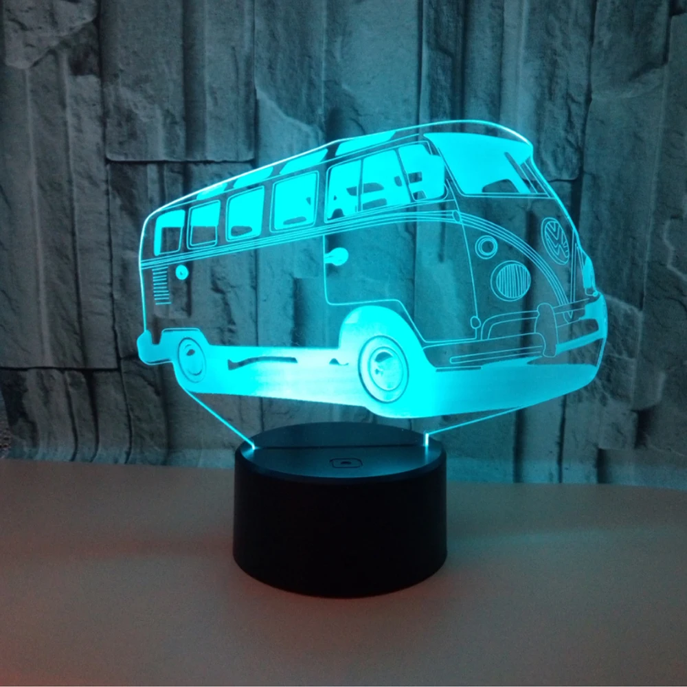 7 видов цветов 3d визуальная иллюзия Лампа туристический автобус LED 3D ночник