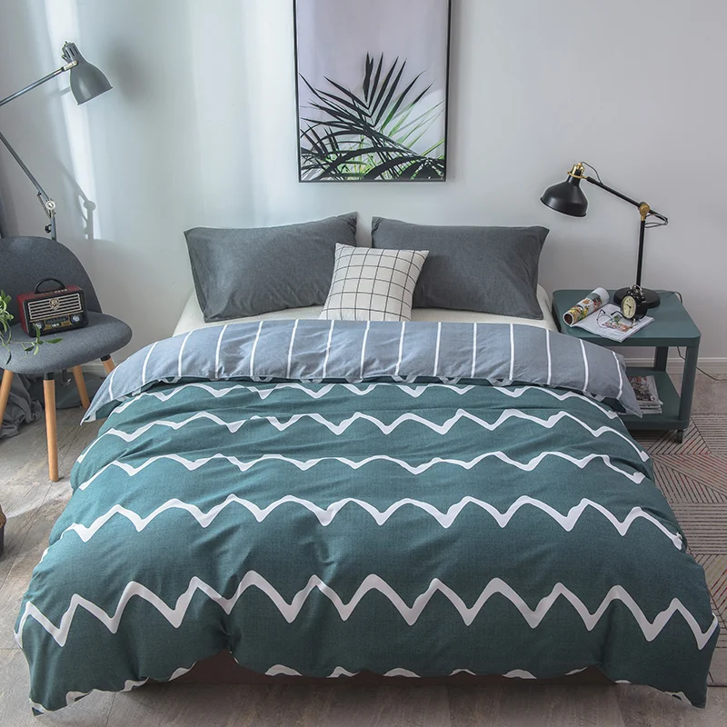 

100% Cotton Duvet Cover Full Queen Size Gray Striped Grid Cartoon White Stripe Pattern Quilt Case Duvet Covers Queen King Size