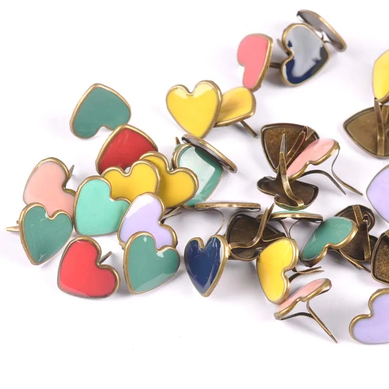 15PCs mix enamel Bronze Heart Diy Brads Scrapbooking Embellishment Fastener Brad Metal Crafts Decoration 16x14x14mm cp2268 metal brads scrapbooking decoration