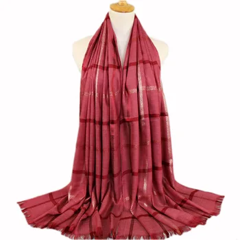 

80*180cm muslim cotton tassel hijab scarf islamic gold yarn grid headscarf arab headwrap foulard femme musulman ladies scarves