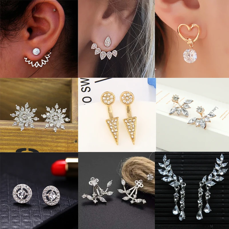 Best Selling Fashion Crystal Stud Earrings Golden Silver Color For Women 2018 Popular Jewelry Dropshipping A20 | Украшения и