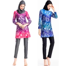 Цветочный длинный рукав ислам ic купальник скромные мусульманские купальники для женщин ислам три части Полное покрытие Хиджаб пляжная одежда 4XL размера плюс