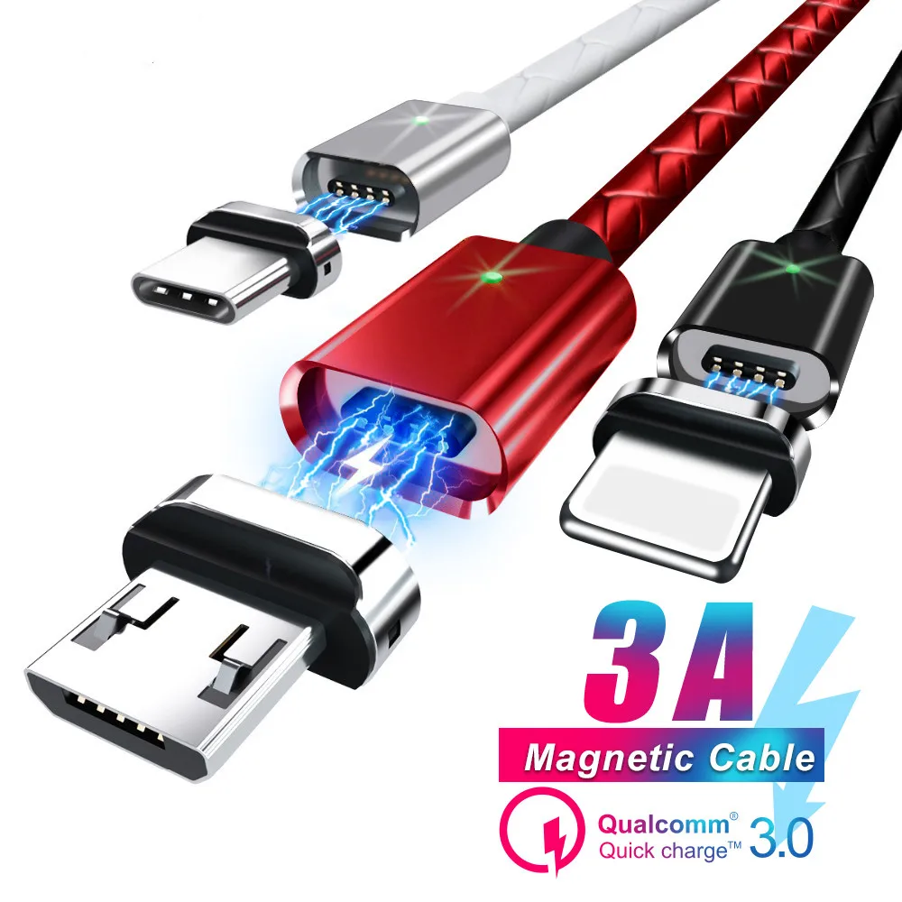 Quick Charge 3.0  Magnetic USB Cable 5V 3A Fast Charging Data Transfer USB Type-C Micro USB Phone Cable For Samsung S9 iPhone X (1)