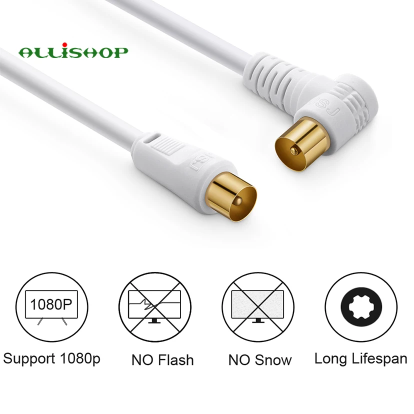 5M 3M 1.5M RF RG6 Quad Shield CL2 Coaxial Antenna Satellite Cable with TV  90 Degree Right Angel Male to Straight Male Connector