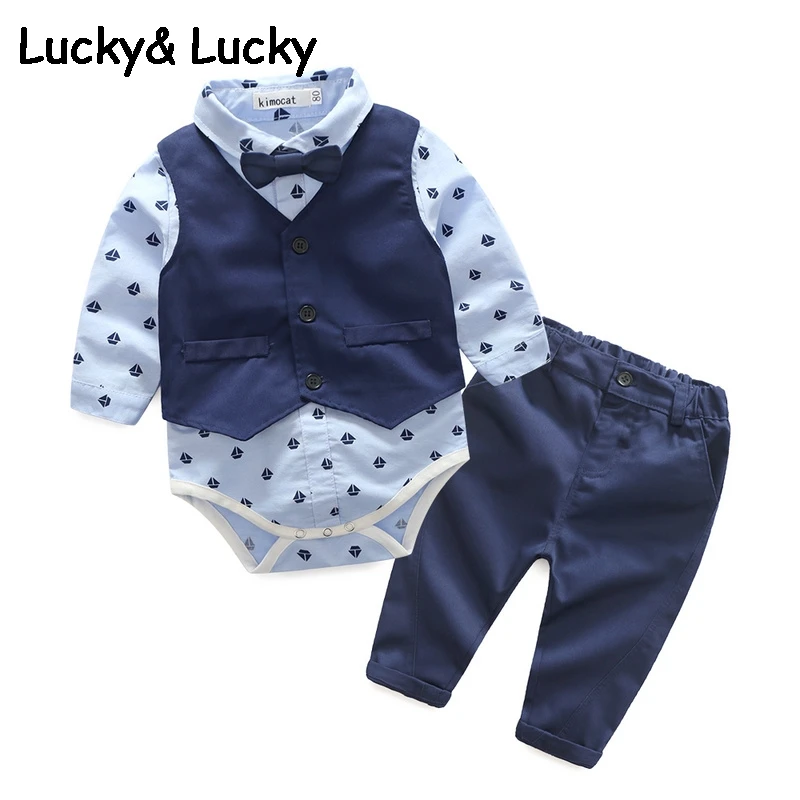 Kimocat/Одежда для маленьких мальчиков, одежда для новорожденных, Модный комбинезон с жилетом и повседневные штаны для новорожденных, Одежда для младенцев