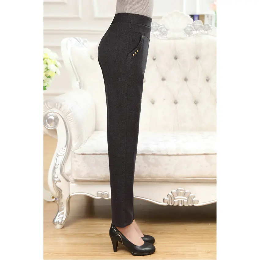 WAEOLSA/Женские повседневные брюки среднего возраста; цвет черный, серый; удобные брюки; женские эластичные брюки с высокой талией; брюки мать бабушка; - Цвет: Серый