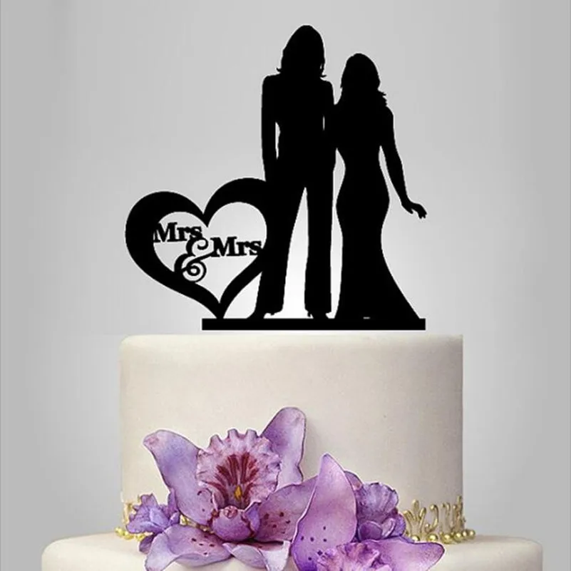 На заказ акриловые свадебные украшения для торта для девочек персонализированные гомосексуальные пары Mrs& Mrs деревянный для торта стенд украшения