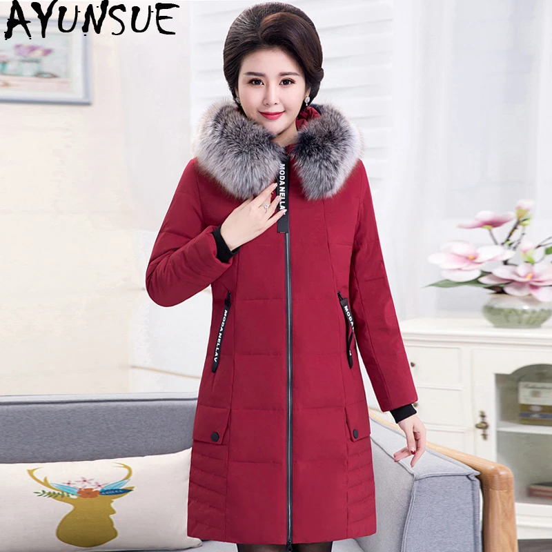 

AYUNSUE Winter Coat Women Long Duck Down Jacket Woman Hooded Plus Size Big Fur Collar Warm Parka chaqueta mujer 2020 KJ2588