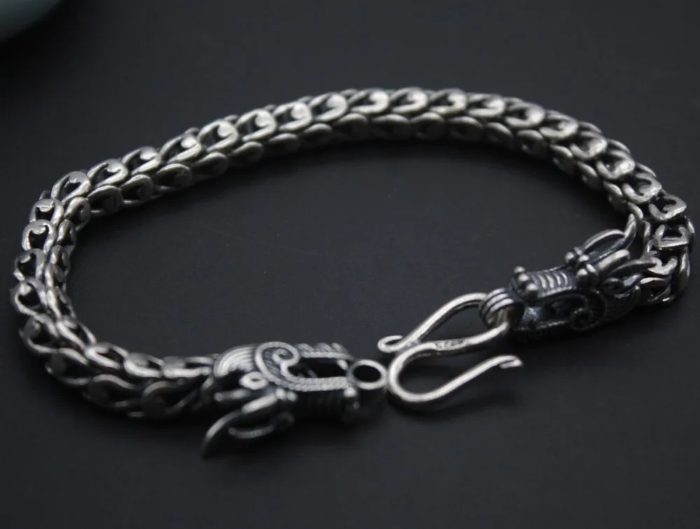 

New Arrival Pure S925 Sterling Silver Chain Women Men Dragon Head Link Bracelet 54-55g