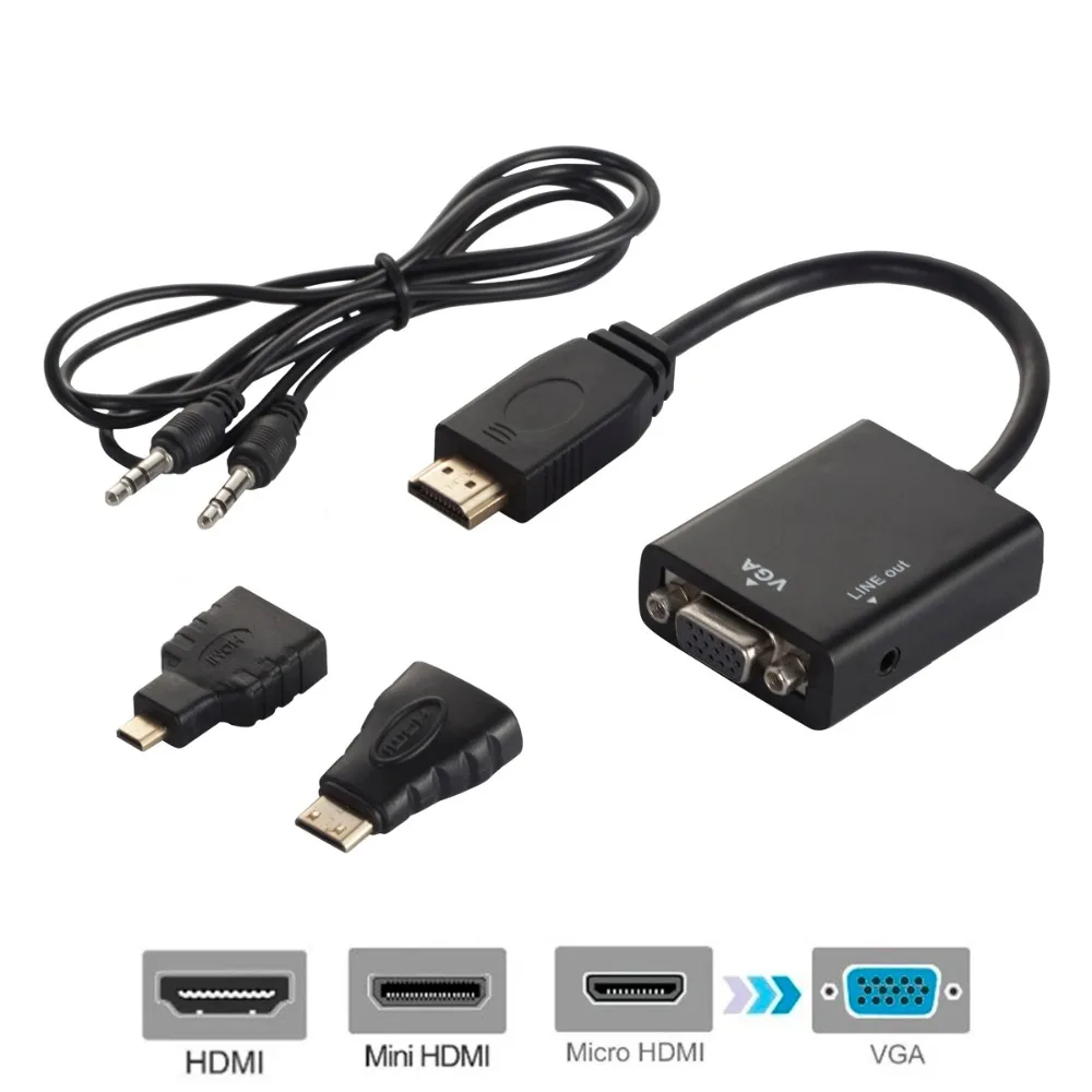 

Micro Mini HDMI Cable Splitter Hub To VGA Jack 3.5mm Audio AUX Extension Ethernet Cable Lan Cable Adapter Thunderbolt 3 Dock