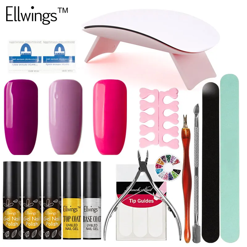 Ellwings 16pcs DIY Nail Art Manicure Kits Set 6W USB UV LED Lamp for