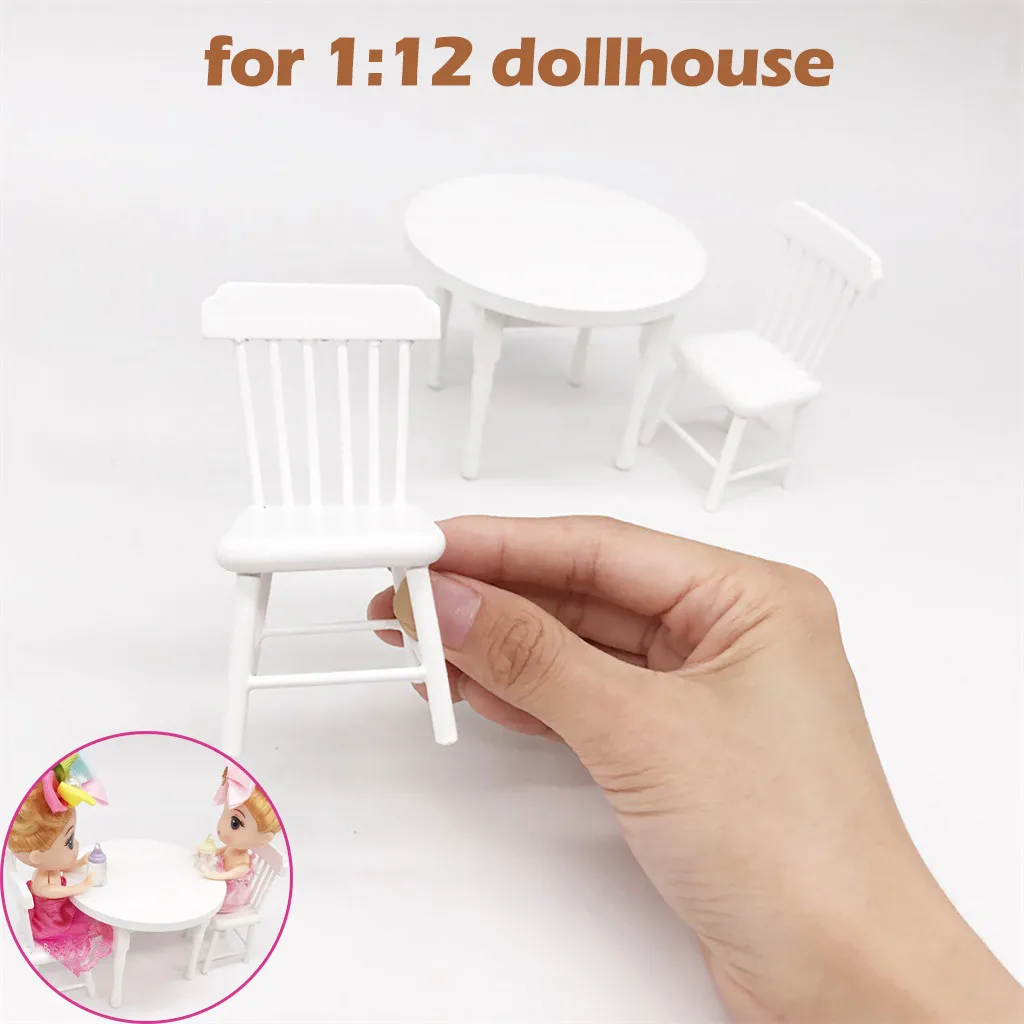 

1:12 Dollhouse Miniature Furniture White Color Round Dining Table Chair Set Doll House Accessories Simulation Kids Toy T9#