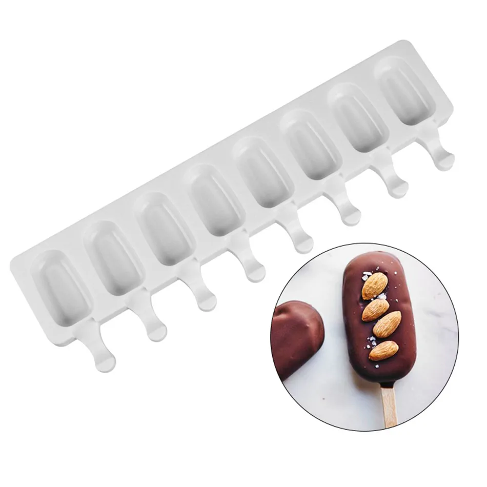 

TTLIFE 8Cavity Ice Cream Silicone Mold DIY Molds Ice Cube Moulds Ice Cream Maker Dessert Mold Tray With Popsicle Thick material