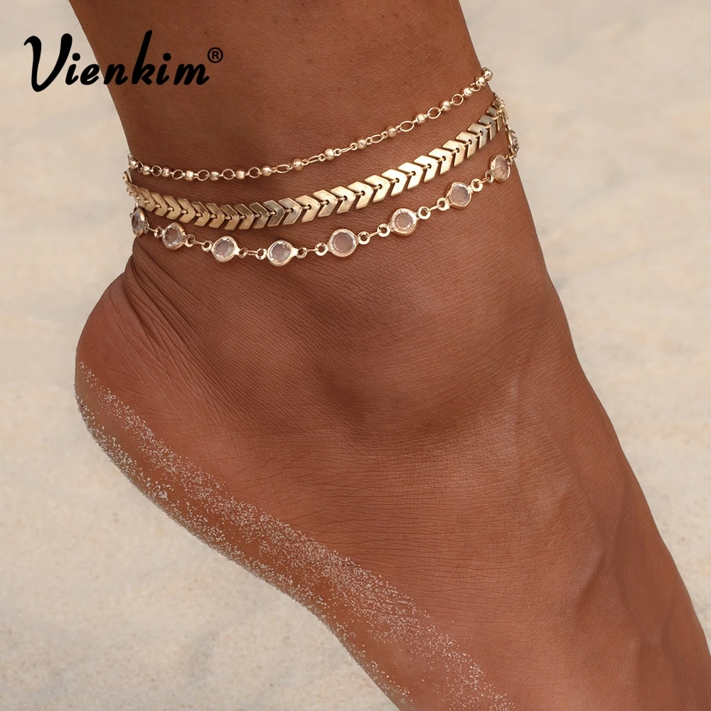 Vienkim 3Pcs/lot Crystal Sequins Anklet Set Beach Foot jewelry Vintage Ankle Bracelets For Women Summer Jewelry Party Gift 2018 Vienkim 3Pcs/lot Crystal Sequins Anklet Set Beach Foot jewelry Vintage Ankle Bracelets For Women Summer Jewelry Party Gift 2018