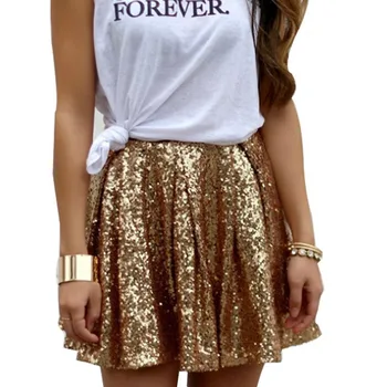 

Sequins Gold Skater Skirts Mini Short Party Skirts Fashion Casual Women Girls Skirts