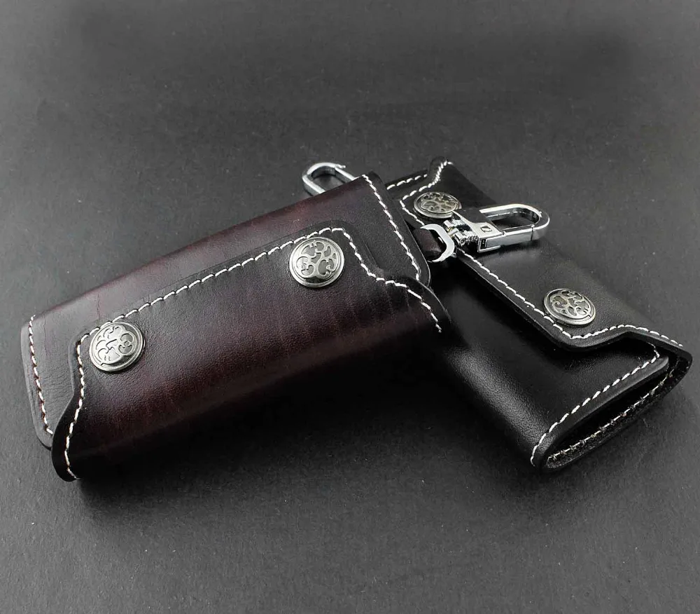 Black Genuine Cowhide Leather Key holder Case Wallet KeyChain Keyring