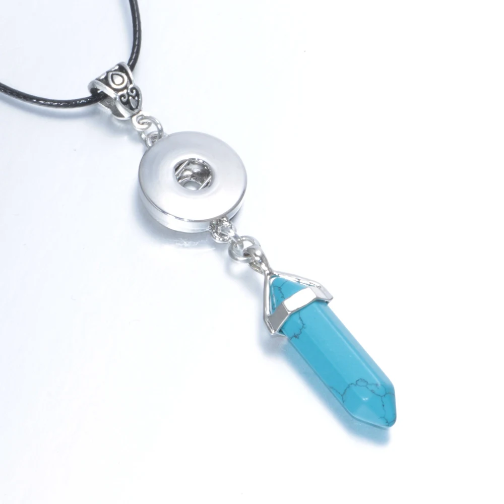 New Arrivals Fashion Charms 18mm Snap Button Jewelry Natural Crystal Hexagon Stone Pendant Necklace DZ0117c|stone pendant|crystal hexagonf pendant |