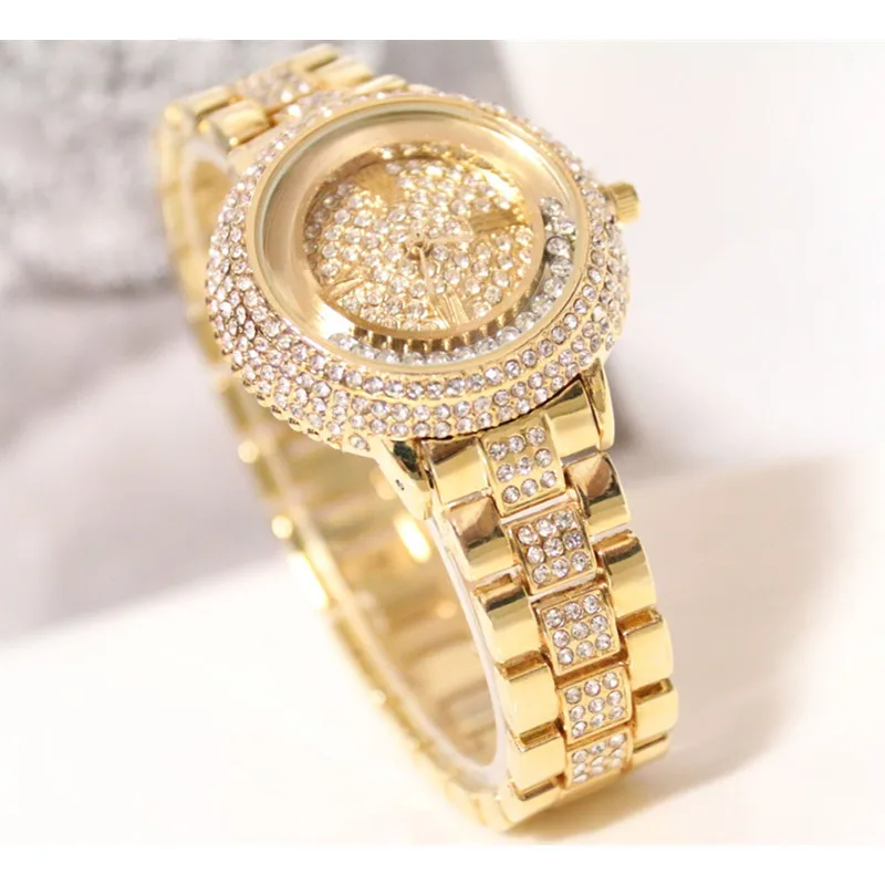 

2019 Full Rhinestone Ladies Quartz Watch High-end Custom Alloy Chain Watch Full Rhinestone No Digital Large Dial Watch