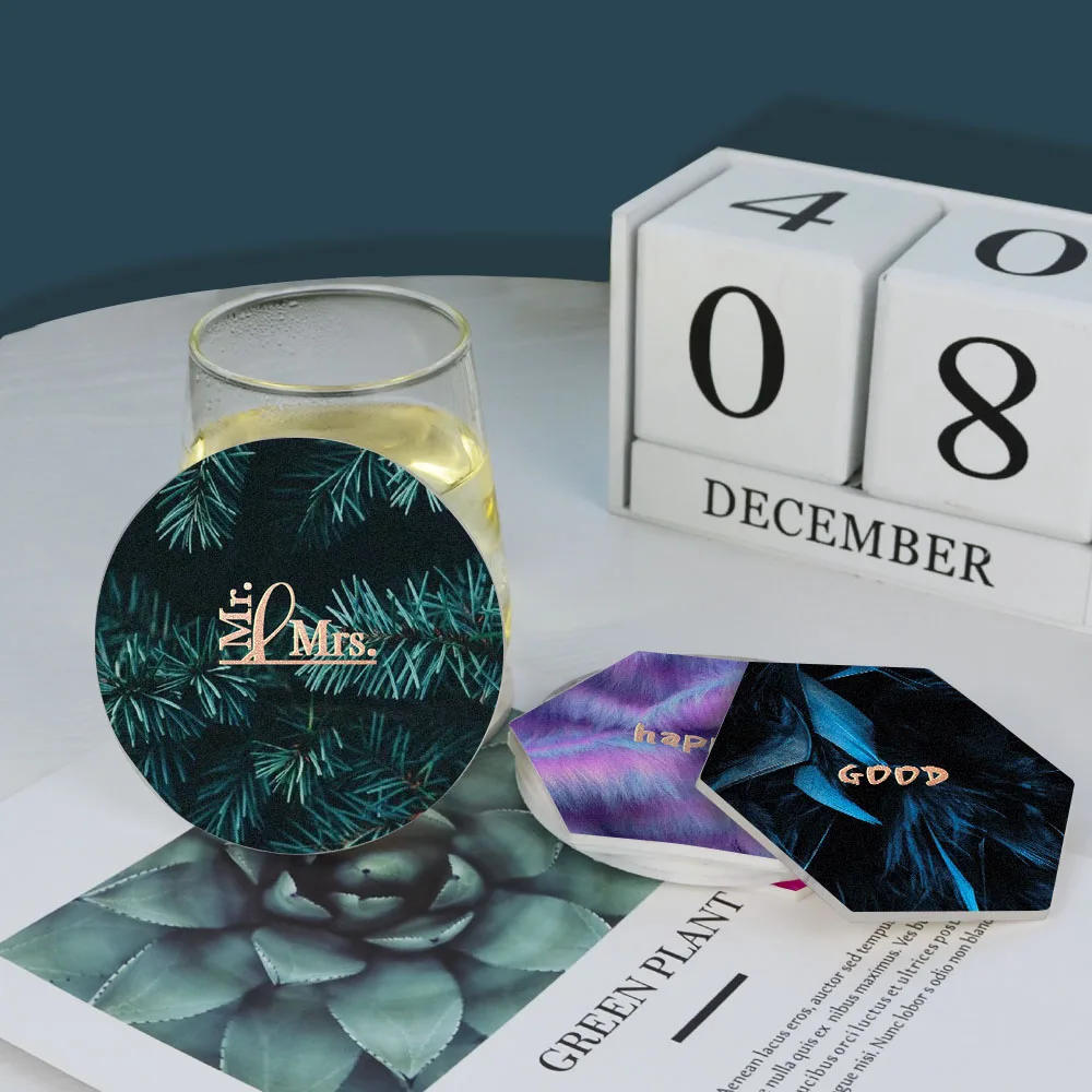 

Chic Silicone Drink Coaster Gold Plating Letter Cup Mats Round Soft Waterproof Non Slip Pad Hot Drink Holder Home Decoration 1pc