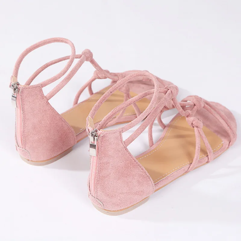 

Litthing Female Thin Strap Back Zipper Bandage Roman Sandals Summer Women Flat Sandals Braided Strap Toe Shoes
