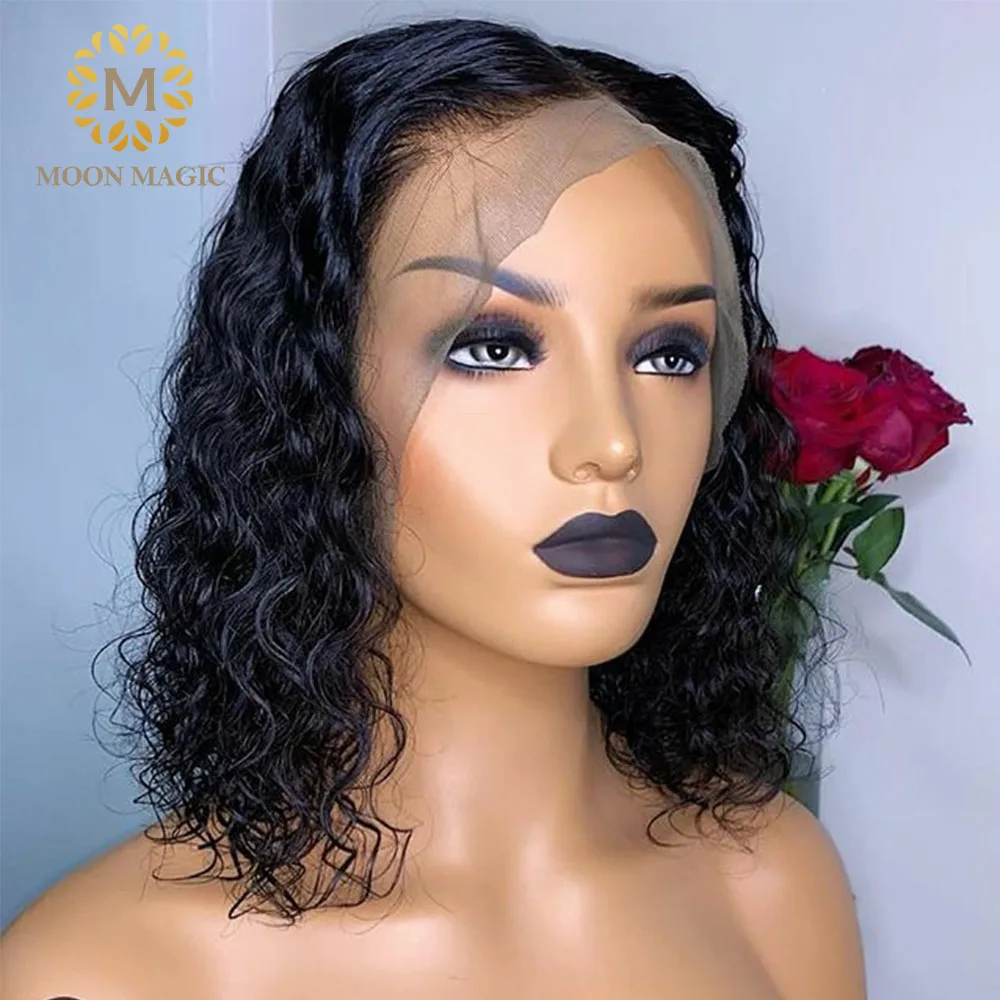 

Invisible Knot Wig Curly Bob Wigs Short Bob Human Hair Wigs Transparent Short Lace Front Wig Deep Curly Bleached Knots