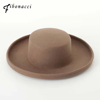 

Fibonacci High Quality Flanging Female Fedora Hat Solid Dome Wool Felt Hats for Women Bucket Elegant Fedoras