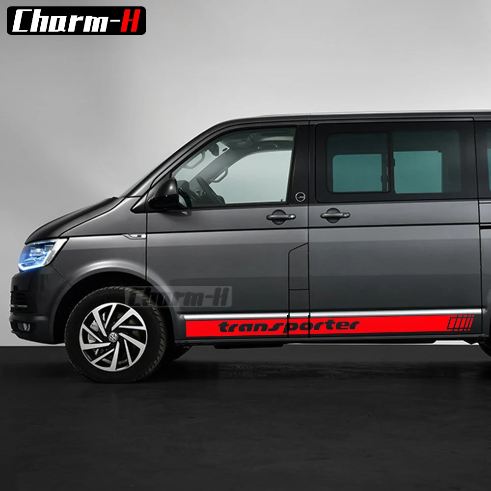 2X الباب الجانب المشارب تنورة ملصقا سباق المشارب الرسومات الجسم صائق ل Volkswagen TRANSPORTER T4 T5 T6 اكسسوارات