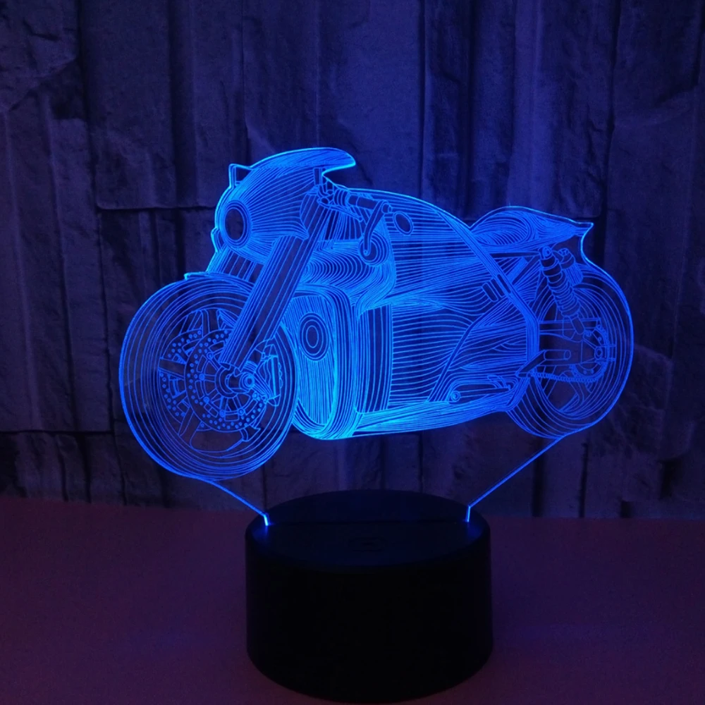 Мото 3D светодиодный светильник Настольная лампа светодиодный USB датчик оригинальная Ночная подсветка скульптура модные украшения лампа