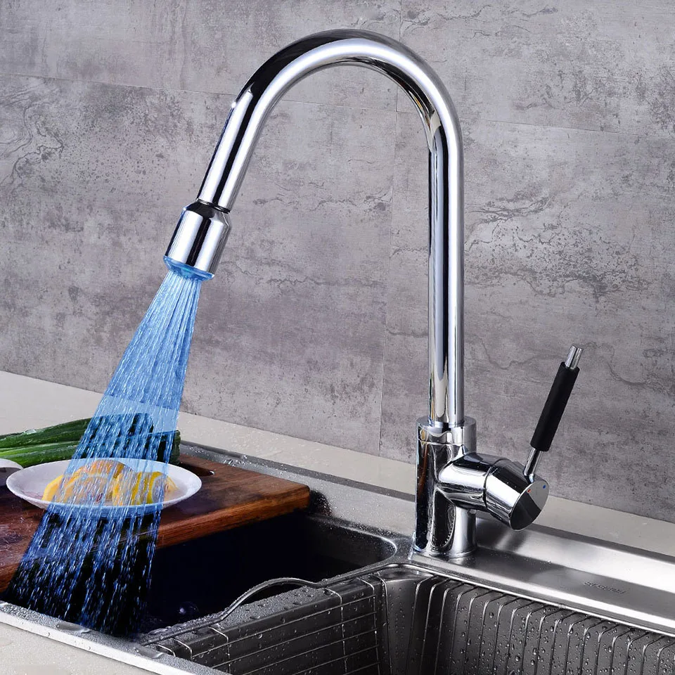 Смесители для кухни хромированная отделка Led вытяжной кухонный кран с ...