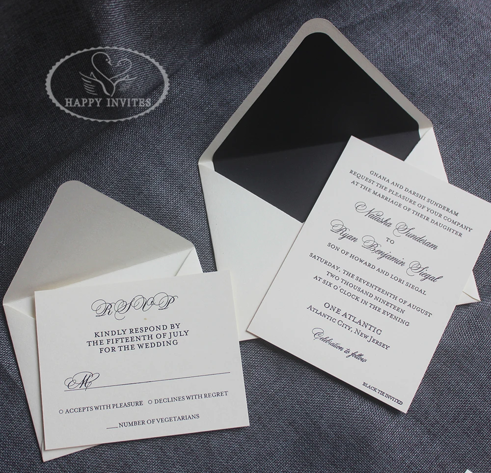 HI1155-04 Custom Ivory  Invitation Card Cotton Paper  with Black Foil Letterpress Made in China