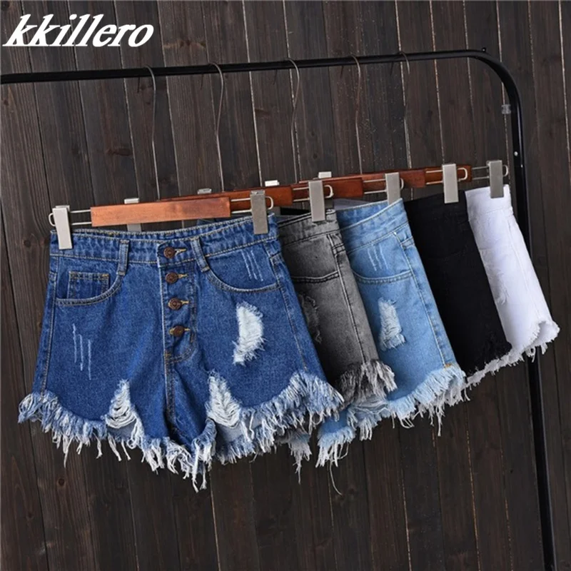 kkillero женские сексуальные рваные джинсы с высокой талией и кисточками, летние джинсовые шорты большого размера SL0602