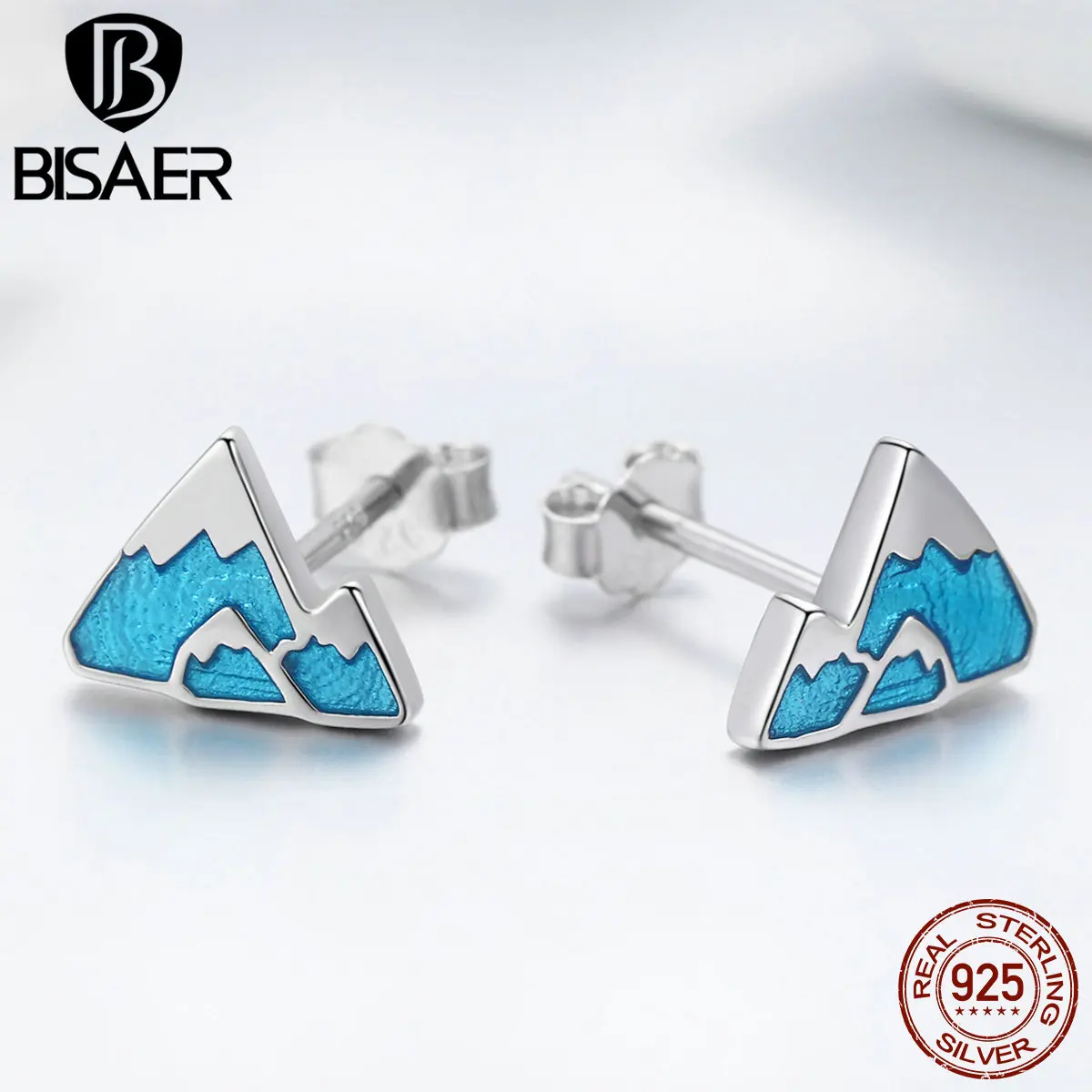 BISAER маленькие 925 пробы серебряные серьги-гвоздики в форме айсберга для женщин с голубой эмалью уникальные серьги-гвоздики серебряные ювелирные изделия ECE475